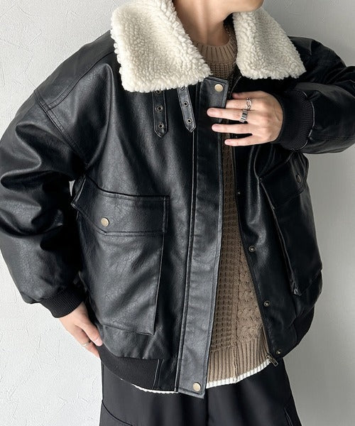 《Javaジャバコラボ》異素材MIXで周りと差がつく。襟ボアレザーJK jm1010219