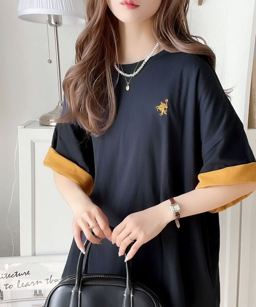プラスワンでトレンド感UP。綿100%胸刺繍リバーシブルTシャツ ce1050179