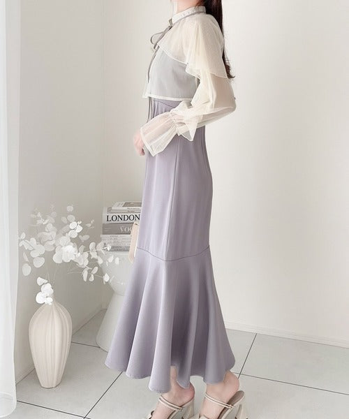 【mily bilet】セットアップで華やかスタイル。チュールケープボレロ付きマーメイドキャミワンピース mi1139025
