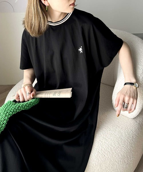 《JaVa ジャバコラボ》大人のリラックススタイル。綿100%シルケット 配色刺繍ワンピース jv1050130