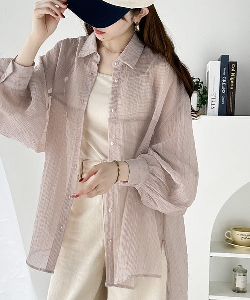 【sustaina+】上品なシアー感。シアーワッシャー切替ビッグシャツ ce1110068