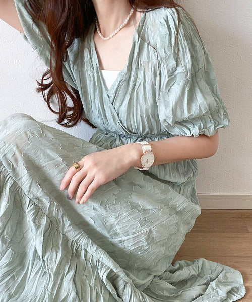 【mily bilet】上品に肌魅せ。シアージャガード花柄クリンクルワンピース mi1139019