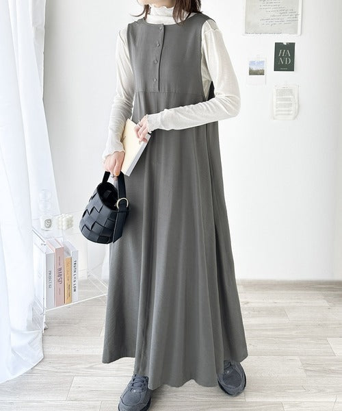 大人のAラインシルエット。前後2way深Vネックフレアロングワンピース ce0940180