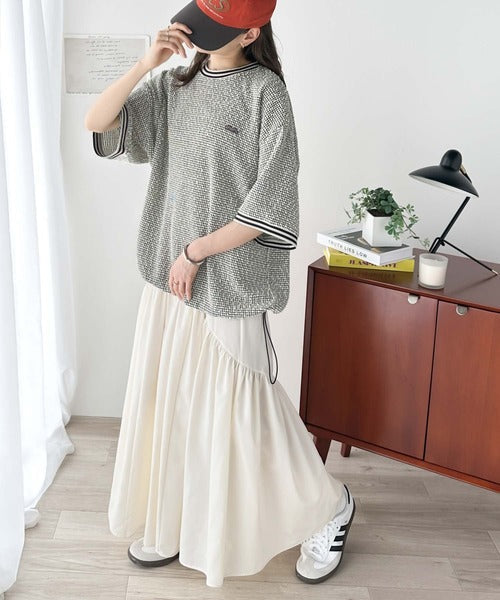 《Javaジャバコラボ》今っぽシルエットで差をつける。ジャガードリブボーダー裾ドロストプルオーバー jv1050144