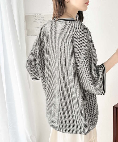 《Javaジャバコラボ》今っぽシルエットで差をつける。ジャガードリブボーダー裾ドロストプルオーバー jv1050144