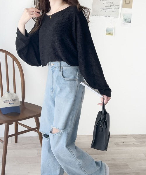 大人の上品シルエット。シャーリング長袖Tシャツ ce1260183