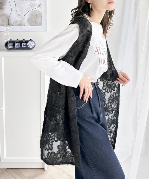 1枚で印象的style。前後2way フラワーフリンジジャガードシアーベスト ce1110071