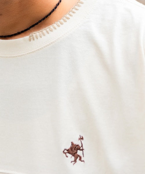 《JaVa ジャバコラボ》レトロモダンな大人カジュアルTee。Tシャツワンポイントハンド刺繍ピグメントTシャツ jm1260109
