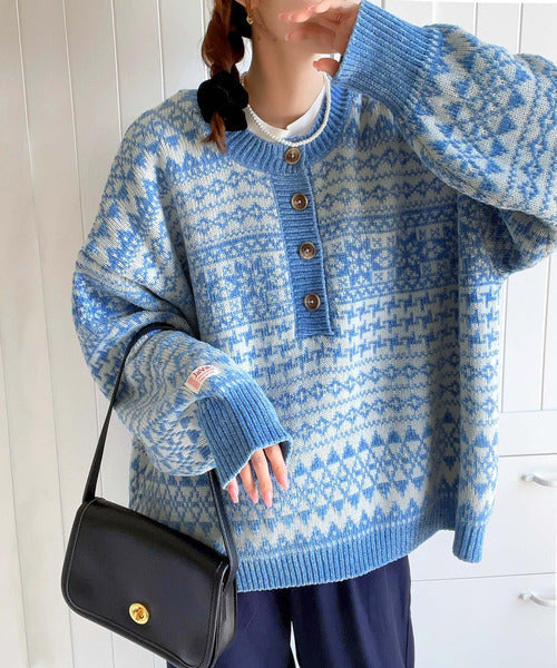 《Javaジャバコラボ》ふんわり、クセになる肌触り。2wayモールジャガードバックヘンリーニット jv1020120