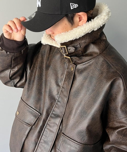 《Javaジャバコラボ》異素材MIXで周りと差がつく。襟ボアレザーJK jm1010219