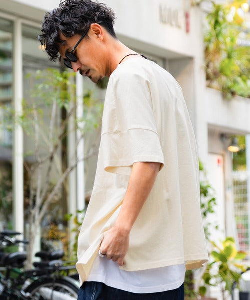 《Javaジャバコラボ》【sustaina+】大人の抜け感。オーガニックコットン混　綿100％前後2wayステッチ刺繍半袖Tシャツ jm1050136