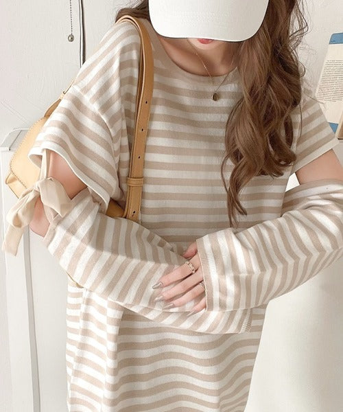 【mily bilet】旬な大人フェミニン。リボン使いボーダーニット mi1029042