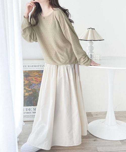 大人の上品シルエット。シャーリング長袖Tシャツ ce1260183
