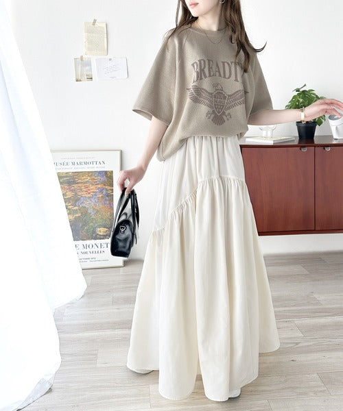 《JaVa ジャバコラボ》大人のカジュアルトップス。前後2way ラグラン半袖グラフィックニットTシャツ jv1050169