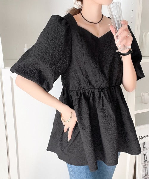 上品に大人可愛い◎　前後2wayふくれジャガーペプラムブラウス ce1260092