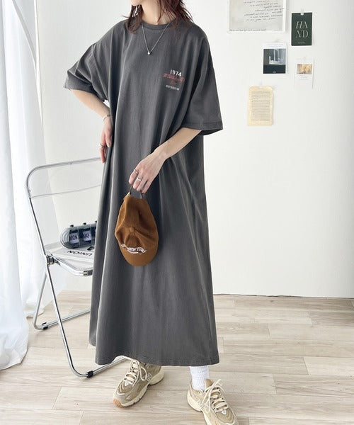 《Javaジャバコラボ》大人のラフスタイル。綿100%ピグメント加工グラフィックワンピース jv1050150