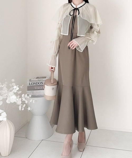 【mily bilet】セットアップで華やかスタイル。チュールケープボレロ付きマーメイドキャミワンピース mi1139025