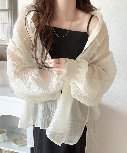 【sustaina+】上品なシアー感。シアーワッシャー切替ビッグシャツ ce1110068