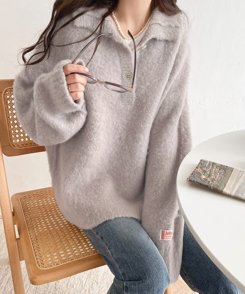 《Javaジャバコラボ》ふわモコでほっこり気分 起毛ハーフボタン付ニット jv1260002
