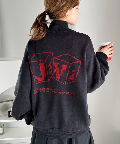 《JAVAジャバ 別注》大人のカレッジスタイル。グラフィックハーフジップニット jv1050123