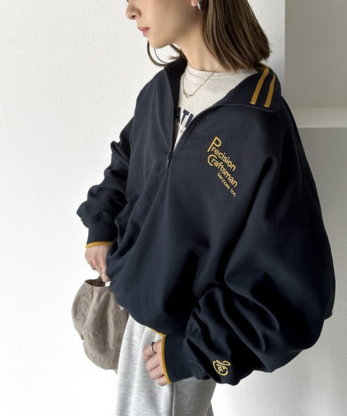 《JAVAジャバ 別注》カジュアル×メンズライク。リブラインロゴ刺繍ハーフジップPO jv1070067