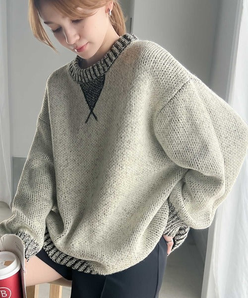 《Javaジャバコラボ》視線独り占め。2wayリバーシブル襟配色Wジャガードニット jv1260041