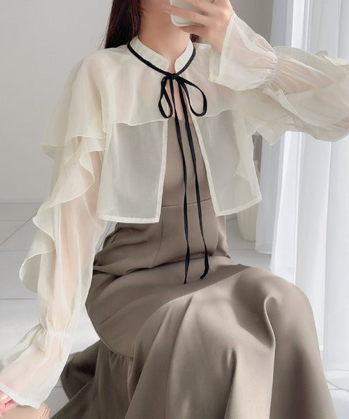 【mily bilet】セットアップで華やかスタイル。チュールケープボレロ付きマーメイドキャミワンピース mi1139025