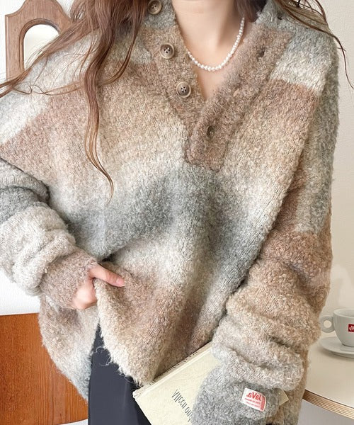 《JAVAジャバ 別注》1枚でお洒落レディ。グラデーションブークレー2wayニット jv1020106
