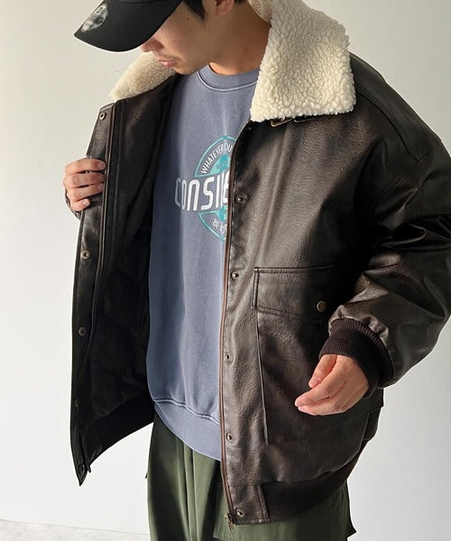 《Javaジャバコラボ》異素材MIXで周りと差がつく。襟ボアレザーJK jm1010219
