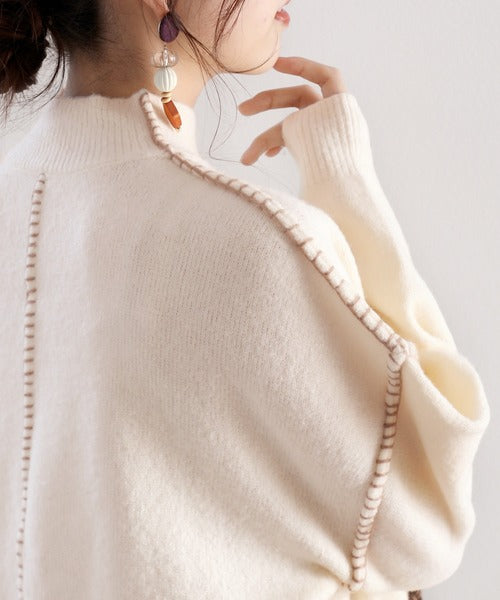 ざっくり今っぽい。モックネックハンドステッチ風オーバーニット clf018