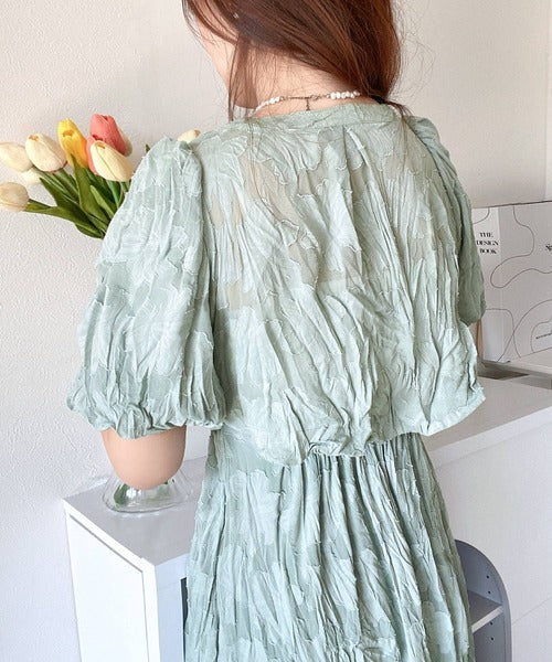 【mily bilet】上品に肌魅せ。シアージャガード花柄クリンクルワンピース mi1139019