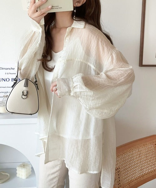 【sustaina+】上品なシアー感。シアーワッシャー切替ビッグシャツ ce1110068