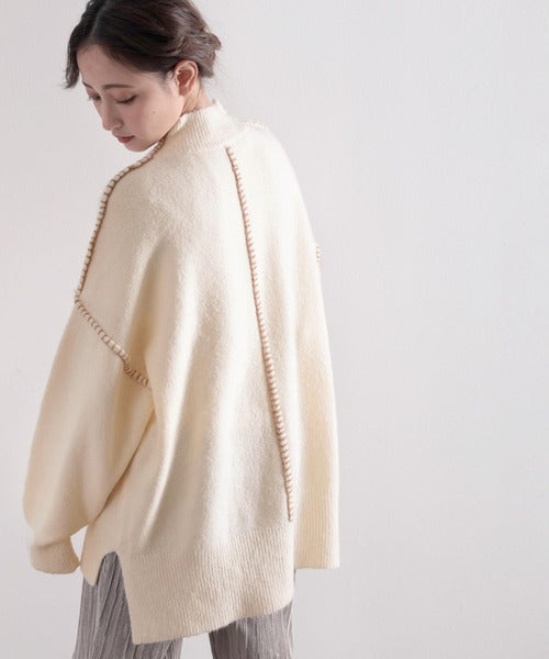 ざっくり今っぽい。モックネックハンドステッチ風オーバーニット clf018
