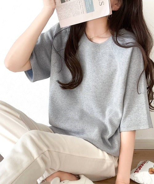 《JaVa ジャバコラボ》大人のカジュアルトップス。前後2way ラグラン半袖グラフィックニットTシャツ jv1050169