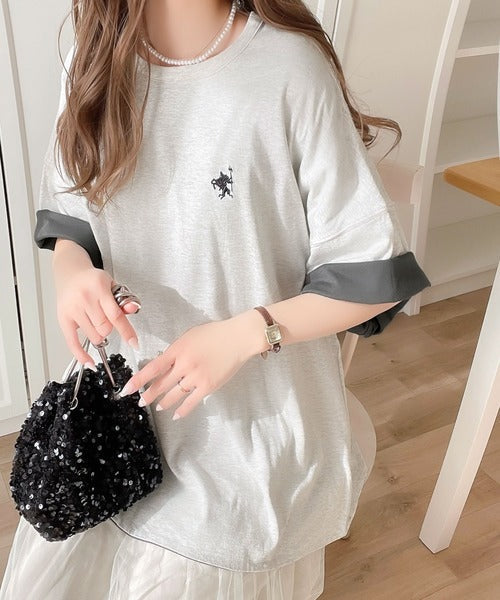 プラスワンでトレンド感UP。綿100%胸刺繍リバーシブルTシャツ ce1050179