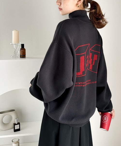 《JAVAジャバ 別注》大人のカレッジスタイル。グラフィックハーフジップニット jv1050123