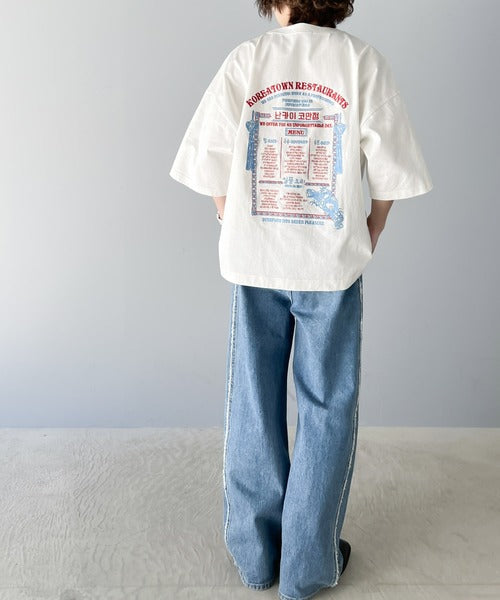 《Javaジャバコラボ》【sustaina+】韓国レシピ刺繍で気分上々。綿100％ビッグシルエットTシャツ jm1050170
