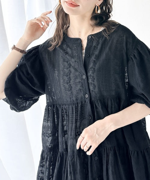 1枚で旬顔！シアー刺繍3WAYバルーンスリーブティアードブラウス ce1070094