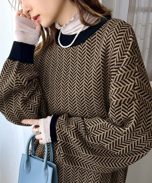 《JaVaジャバ コラボ》春コーデの主役に！2wayヘリンボーンニットカーディガン jv0590005