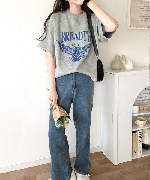 《JaVa ジャバコラボ》大人のカジュアルトップス。前後2way ラグラン半袖グラフィックニットTシャツ jv1050169