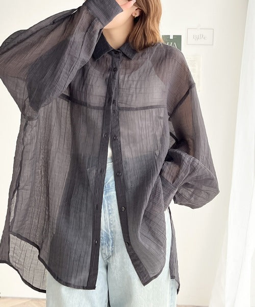 【sustaina+】上品なシアー感。シアーワッシャー切替ビッグシャツ ce1110068