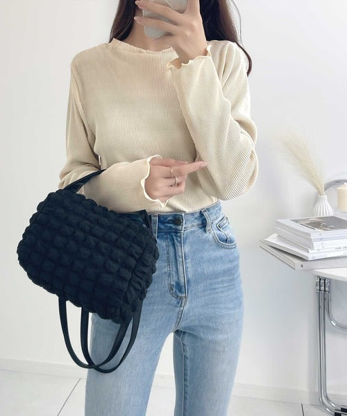 袖口まで上品かわいく。ラウンドネック袖メローブラウス(長袖) clf022