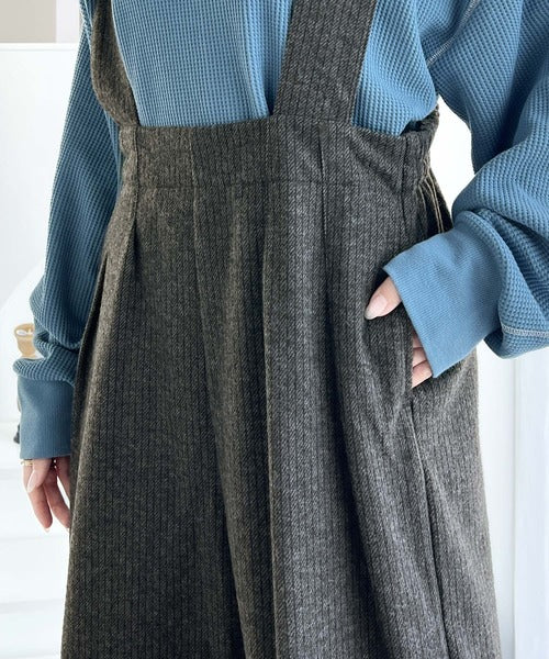 大人のワイドシルエット 裏起毛ハイウエストサロペット ce1010256