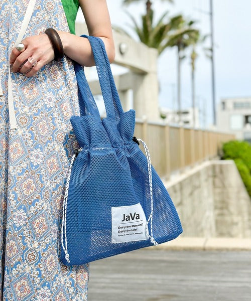 《JAVAジャバ 別注》お洒落度アップ。シアーメッシュ２way巾着トートバッグ jv1159012