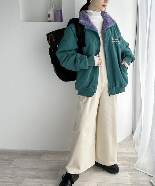 《JAVAジャバ 別注》ダブルジップでオシャレ見え。胸刺繍ナイロンボアブルゾン jv1070053