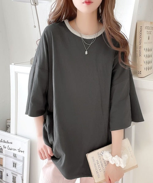 プラスワンでトレンド感UP。綿100%胸刺繍リバーシブルTシャツ ce1050179