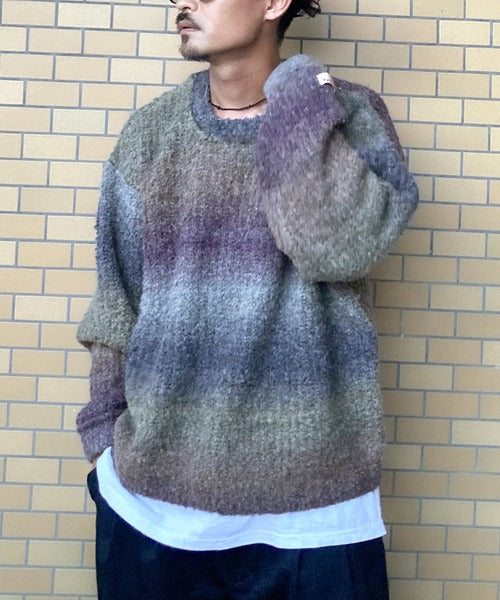 《Javaジャバコラボ》大人配色グラデーションクルーネックニット jv1219006