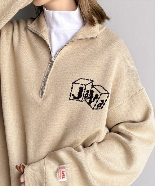 《JAVAジャバ 別注》大人のカレッジスタイル。グラフィックハーフジップニット jv1050123