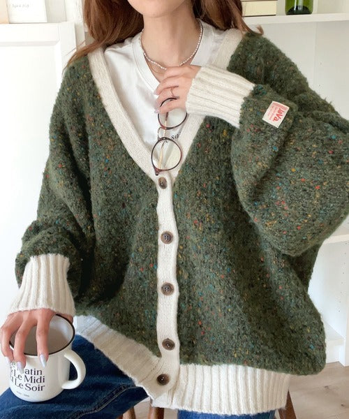 《JAVAジャバ 別注》華やかレディに格上げ。カラーネップ2way配色カーディガン jv1020105