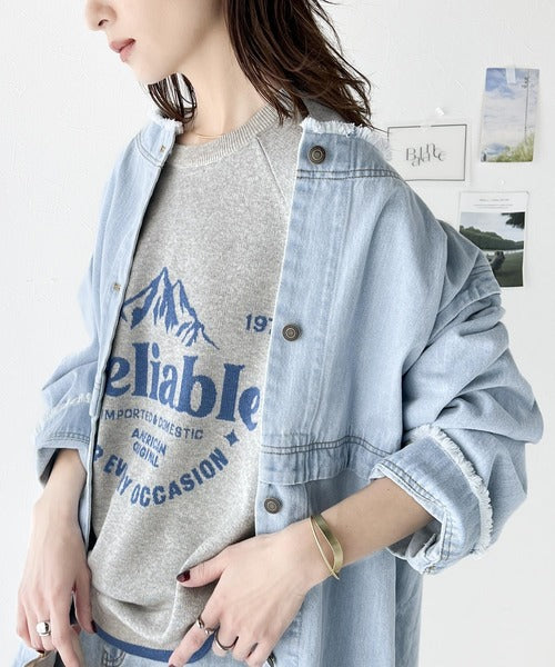 《JaVa ジャバコラボ》大人のカジュアルトップス。前後2way ラグラン半袖グラフィックニットTシャツ jv1050169